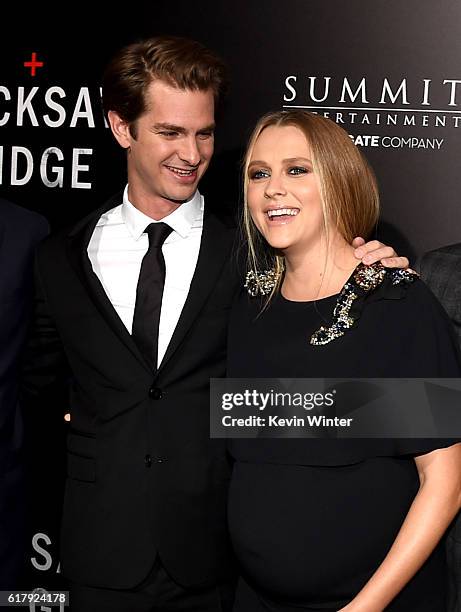 Actor Andrew Garfield and actress Teresa Palmer arrive at the screening of Summit Entertainment's "Hacksaw Ridge" at the Samuel Goldwyn Theater on...