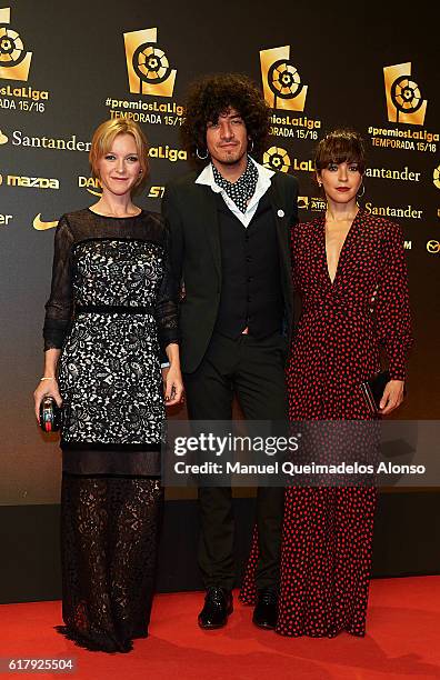 Maria Esteve, Isaac Guzman and Veronica Sanchez attend the LFP Soccer Awards Gala 2016 at Palacio de Congresos on October 24, 2016 in Valencia, Spain.