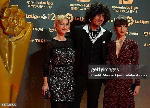 Maria Esteve, Isaac Guzman and Veronica Sanchez attend the LFP Soccer Awards Gala 2016 at Palacio de Congresos on October 24, 2016 in Valencia, Spain.