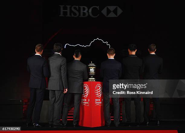 Golfers Henrik Stenson of Sweden, Bubba Watson and Rickie Fowler of the United States, Russell Knox of Scotland, Haotong Li of China and Dustin...