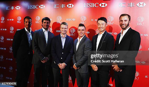 Golfers Henrik Stenson of Sweden, Bubba Watson of the United States, Russell Knox of Scotland, Rickie Fowler of the United States, Haotong Li of...