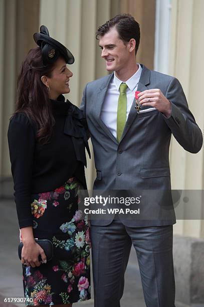 Jamie Murray with his wife Alejandra Gutierrez after receiving his Officer of the Order of the British Empire for services to his sport and charity...