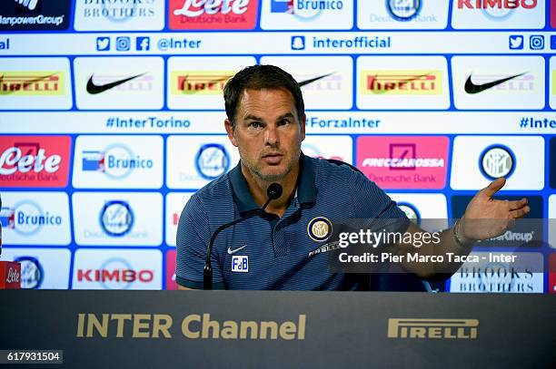 Head Coach of FC Internazionale Frank de Boer speaks during a press conference at Appiano Gentile on October 25, 2016 in Como, Italy.