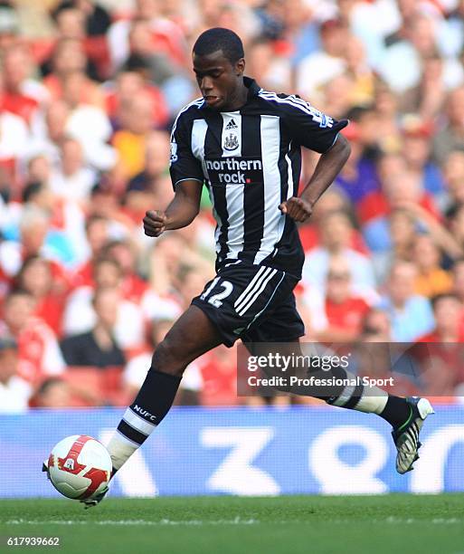 Sebastian Bassong of Newcaslte United in action during the Barclays Premier League match between Arsenal and Newcastle United at the Emirates Stadium...