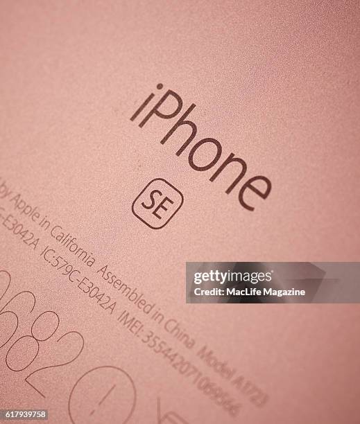 Detail of an Apple iPhone SE smartphone, taken on April 10, 2016.