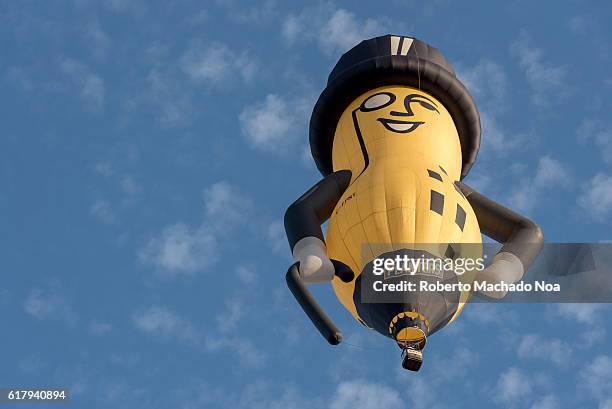 Mr. Peanut advertisement balloon over Toronto city. Mr. Peanut is the advertising logo and mascot of Planters, an American snack-food company and...