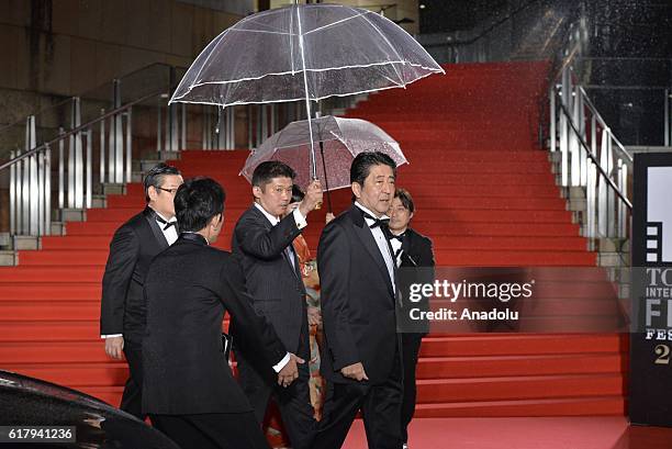 Prime Minister of Japan, Shinzo Abe attends the red carpet of the Opening Ceremony of the 29th Tokyo International Film Festival at Roppongi Hills in...