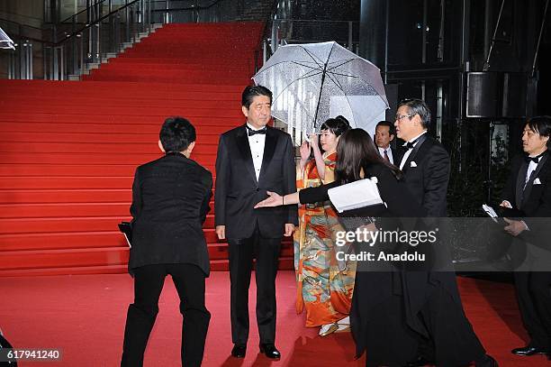 Prime Minister of Japan, Shinzo Abe attends the red carpet of the Opening Ceremony of the 29th Tokyo International Film Festival at Roppongi Hills in...