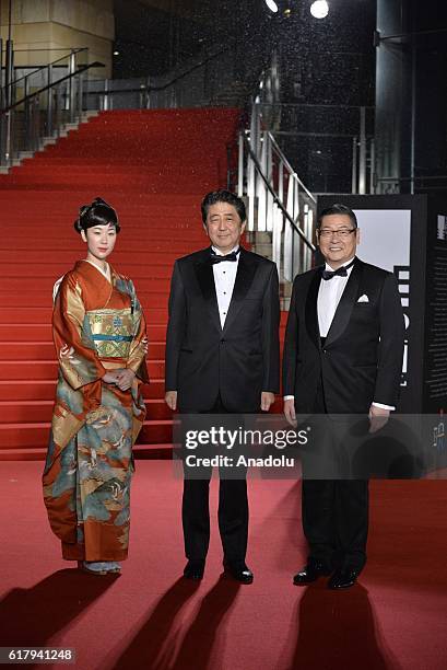 Prime Minister of Japan, Shinzo Abe attends the red carpet of the Opening Ceremony of the 29th Tokyo International Film Festival at Roppongi Hills in...