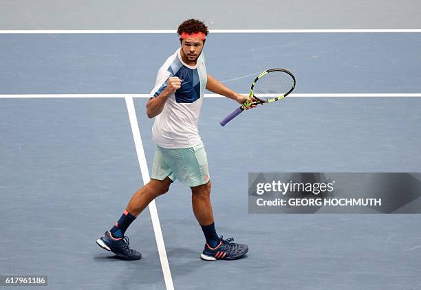 Jo-Wilfried Tsonga of France reacts during his match against Benjamin Becker of Germany during his match at the Erste Bank Open ATP tennis tournament...