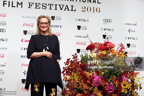 Meryl Streep who is one of the famous actress appeared at the press conference of the movie &quot;Florence Foster Jenkins&quot; in Roppongi Academy...