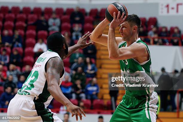 Vadim Panin, #20 of Unics Kazan competes with James Anderson, #23 of Darussafaka Dogus Istanbul in action during the 2016/2017 Turkish Airlines...