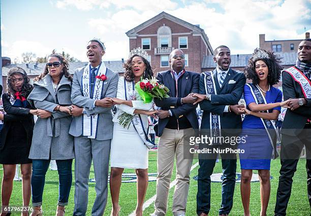 Howard University's marching band performs the traditional &quot;Alma Mater&quot;, as , First Lady Simone Frederick, Jalen Saunders, Mr. Howard...