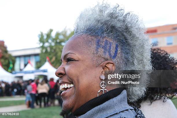 On Howard University's campus on &quot;The Yard&quot;, an alumna shows her school spirit with &quot;HU&quot; cut into her hair to celebrate Howard's...