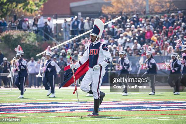 Howard University's marching band performs during halftime of their 93rd annual Homecoming game against North Carolina A&amp;T on Saturday, October...