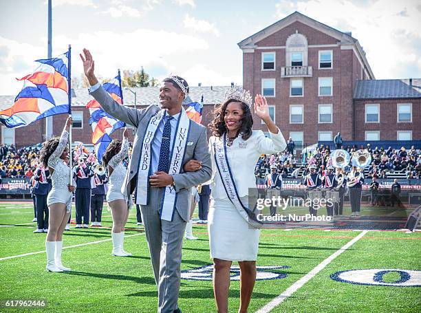 Howard University's marching band performs, as the school's Royal Court, , Jalen Saunders, Mr. Howard University 2016-2017, junior Biology major from...