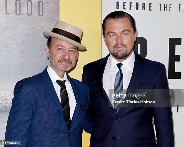 Fisher Stevens and Leonardo DiCaprio attend the Screening of National Geographic Channel's 'Before The Flood' at Bing Theater At LACMA on October 24,...