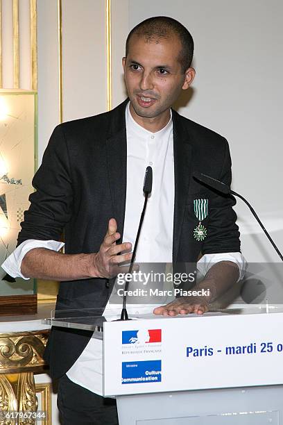 Musician Issam Krimi receives the medal of 'Officer of the Order of Arts and Letters' at Ministere de la Culture on October 25, 2016 in Paris, France.