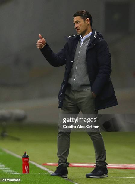 Head coach Niko Kovac of Frankfurt reacts during the DFB Cup Second Round match between Eintracht Frankfurt and FC Ingolstadt at Commerzbank-Arena on...