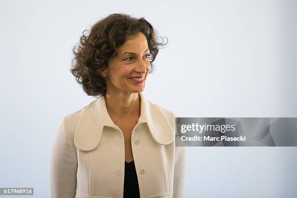 Minister of Culture and Communication Audrey Azoulay attends Louis Chedid ceremony receiving medal of 'Commander of the Order of Arts and Letters' at...