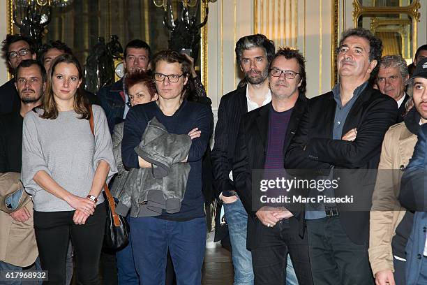 Matthieu Chedid, Benabar, Axel Bauer, Francois Morel and Claude Serillon attend the ceremony of musicians Isaam Krimi and Louis Chedid receiving the...