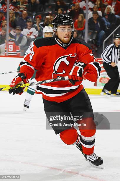 Blake Speers of the New Jersey Devils skates against the Minnesota Wild at Prudential Center on October 22, 2016 in Newark, New Jersey.