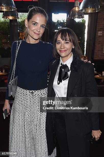 Actresses Katie Holmes and Rashida Jones attend Through Her Lens: The Tribeca CHANEL Women's Filmmaker Program Luncheon at Locanda Verde on October...