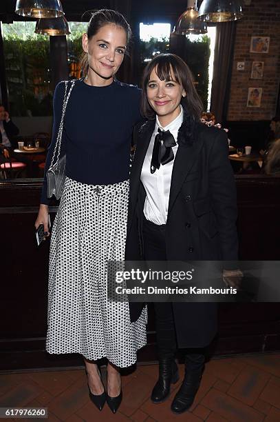 Actresses Katie Holmes and Rashida Jones attend Through Her Lens: The Tribeca CHANEL Women's Filmmaker Program Luncheon at Locanda Verde on October...