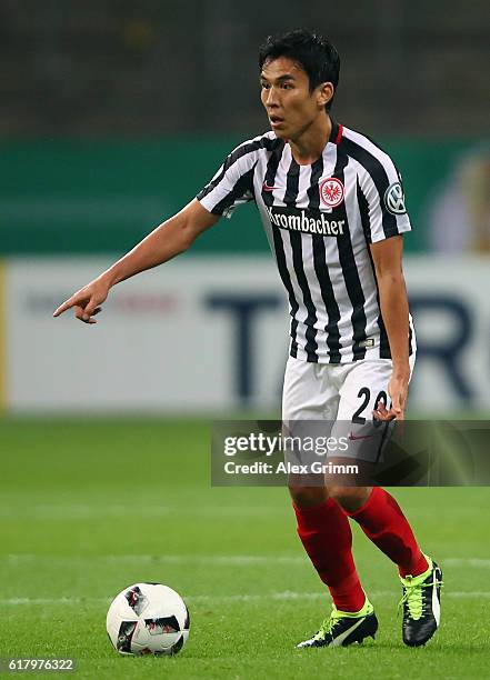 Makoto Hasebe of Frankfurt controles the ball during the DFB Cup Second Round match between Eintracht Frankfurt and FC Ingolstadt at...