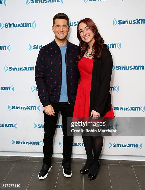 Michael Buble and Nikki Pope visit at SiriusXM Studio on October 25, 2016 in New York City.