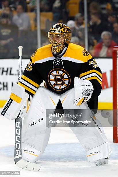 Boston Bruins goalie Anton Khudobin gets set for a face off. The Montreal Canadiens defeated the Boston Bruins 4-2 in a regular season NHL game at TD...