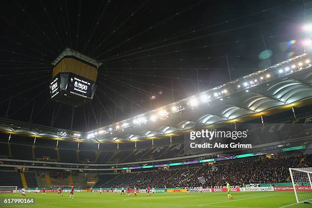 The overall attendance is shown on the video screen during the DFB Cup Second Round match between Eintracht Frankfurt and FC Ingolstadt at...