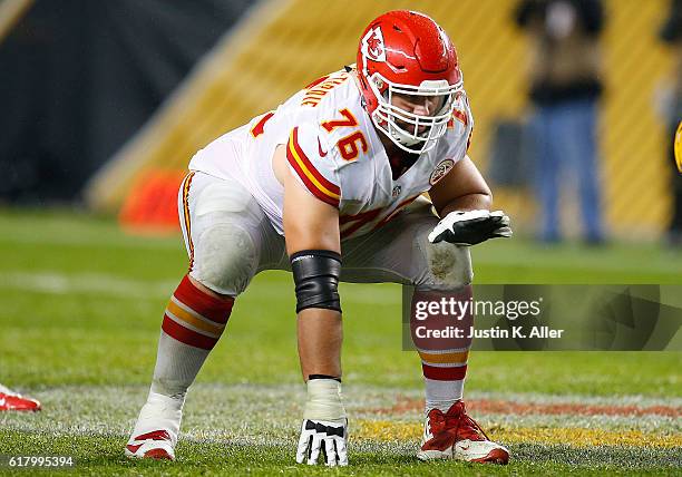 Laurent Duvernay-Tardif of the Kansas City Chiefs in action during the game against the Pittsburgh Steelers at Heinz Field on October 2, 2016 in...