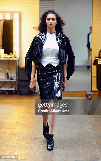 Finalist Kayle Anderson walks the runway for the judges during the Elite Model Search 2016 on October 25, 2016 in New York City.