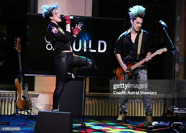 Actress Evan Rachel Wood and musician Zach Villa from the The Group Rebel and a Basketcase perform at AOL HQ on October 25, 2016 in New York City.