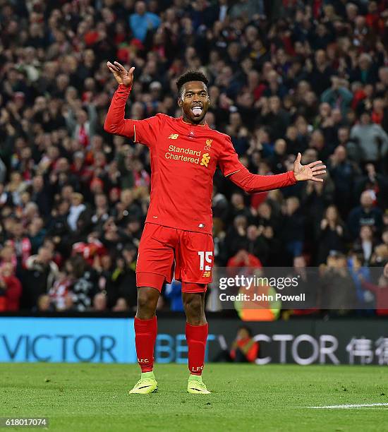 Daniel Sturridge of Liverpool celebrates after scoring the second goal during the EFL Cup fourth round match between Liverpool and Tottenham Hotspur...