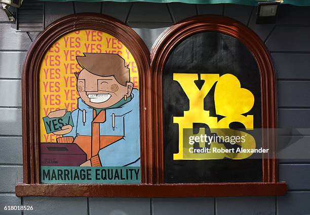 August 30, 2016: A sign encouraging Irish voters to approve a referendum legalizing same-sex marriage remains on display in Dublin, Ireland, a year...