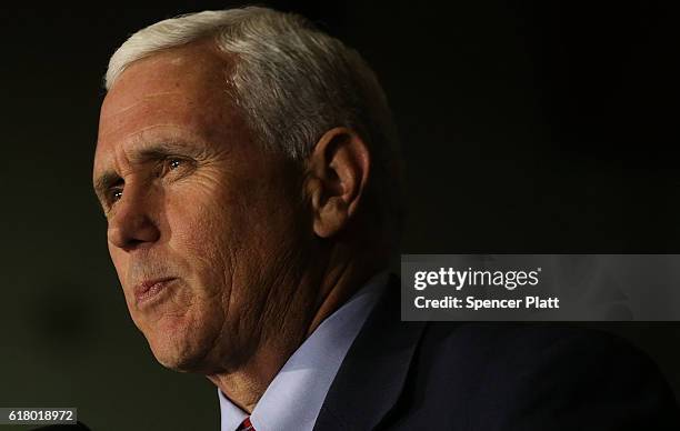 Republican Vice Presidential Candidate Mike Pence speaks at a rally on October 25, 2016 in Marietta, Ohio. Ohio has become one of the key...