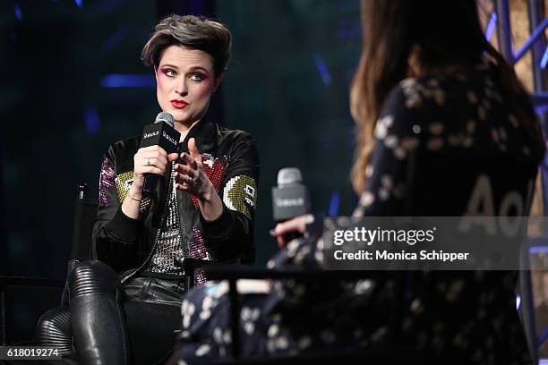 Actress and singer Evan Rachel Wood speaks with Senior News Editor of Entertainment at The Huffington Post Leigh Blickley at The Build Series...