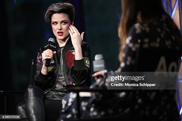 Actress and singer Evan Rachel Wood speaks with Senior News Editor of Entertainment at The Huffington Post Leigh Blickley at The Build Series...