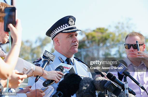 Assistant Commissioner of Queensland Police Brian Codd speaks with the media at Dreamworld on October 26, 2016 in Gold Coast, Australia. Four people...