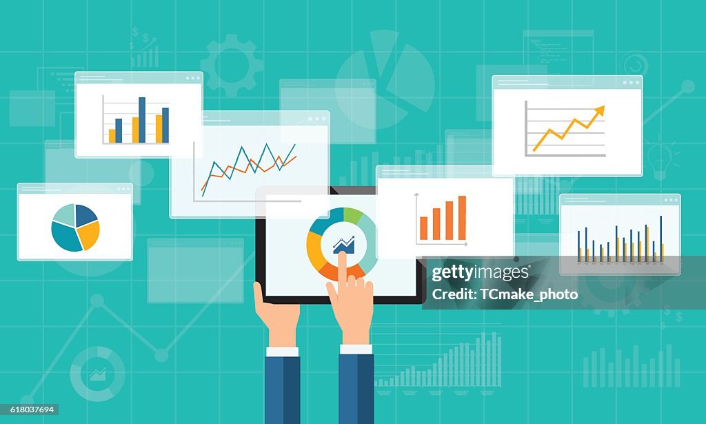 Flat business analytics graph on mobile device