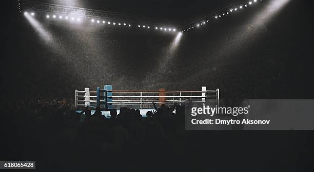 boxing: empty professional ring with crowd - combat sport stock pictures, royalty-free photos & images