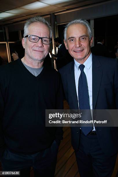 General Delegate of the Cannes Film Festival Thierry Fremaux and General Director of the Cartier Foundation, Herve Chandes attend the Japenese Artist...