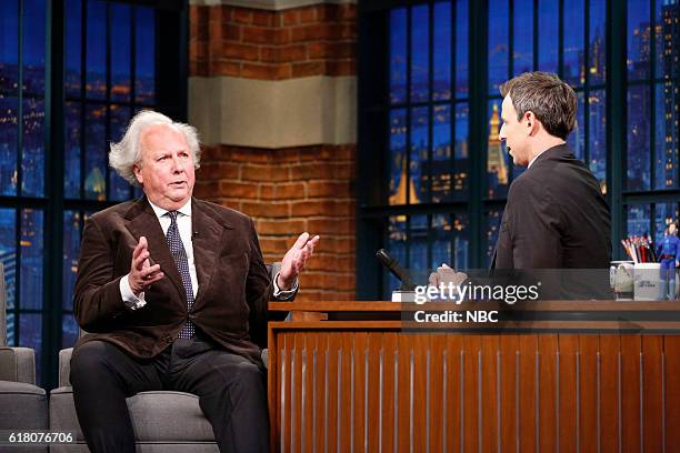 Episode 438 -- Pictured: Vanity Fair editor, Graydon Carter, during an interview with host Seth Meyers on October 25, 2016 --