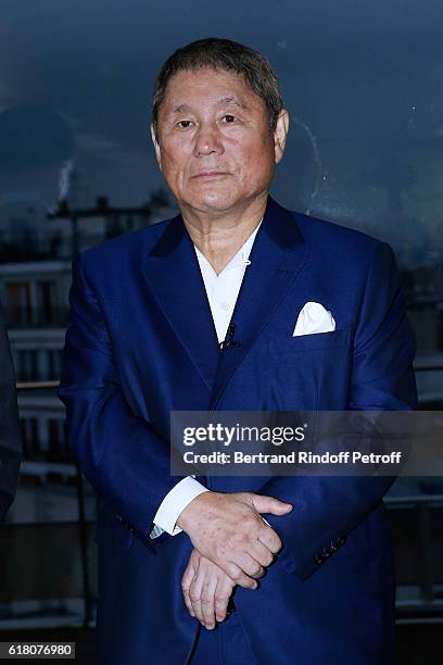 Japenese Artist Takeshi Kitano receives the French Legion of Honor By Jack Lang at Fondation Cartier on October 25, 2016 in Paris, France.