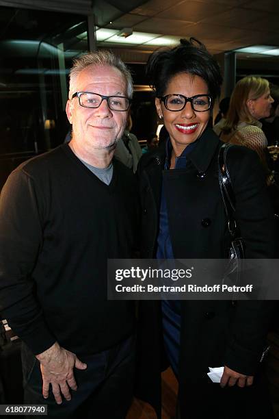 General Delegate of the Cannes Film Festival Thierry Fremaux and Journalist Audrey Pulvar attend the Japenese Artist Takeshi Kitano receives the...