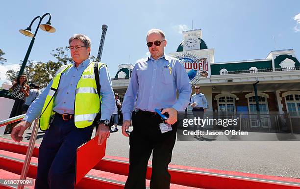 Safety Officers are seen at Dreamworld on October 26, 2016 in Gold Coast, Australia. Four people were killed following an accident on the Thunder...