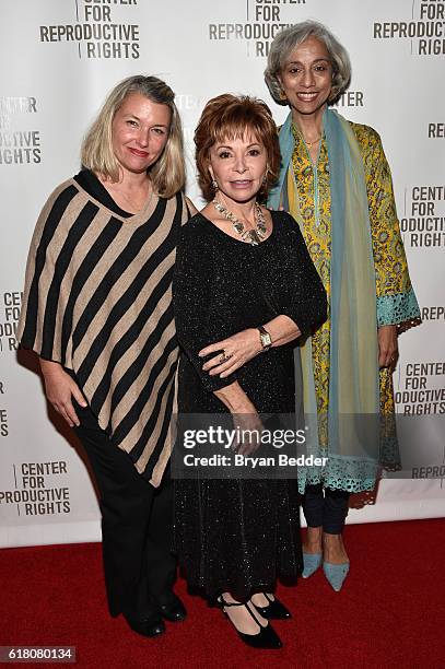 Lori Barra, Isabel Allende and Kavita Ramdas attend The Center for Reproductive Rights 2016 Gala at the Jazz at Lincoln Center on October 25, 2016 in...