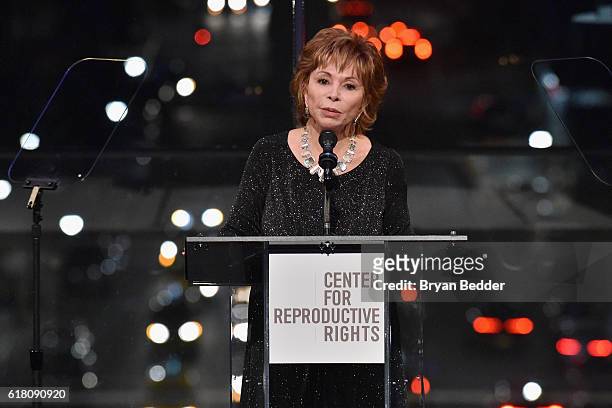 Isabel Allende speaks onstage at The Center for Reproductive Rights 2016 Gala at the Jazz at Lincoln Center on October 25, 2016 in New York City.